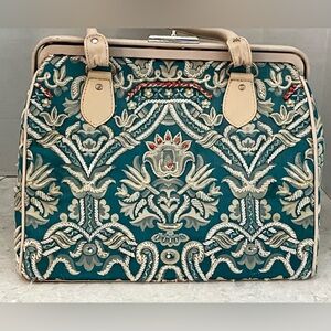 CHRISTIANA WOMENS VINTAGE PURSE, AQUA  & CREAM,